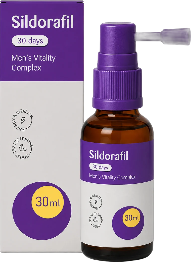 Sildorafil mundspray til mænds vitalitet, 30 ml flaske og æske